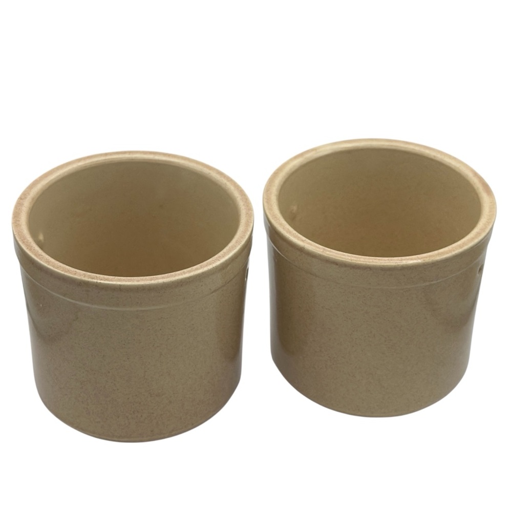 Vintage Crock Stoneware Cheese Crocks Plant Pot Neutral MCM Small Set of 2